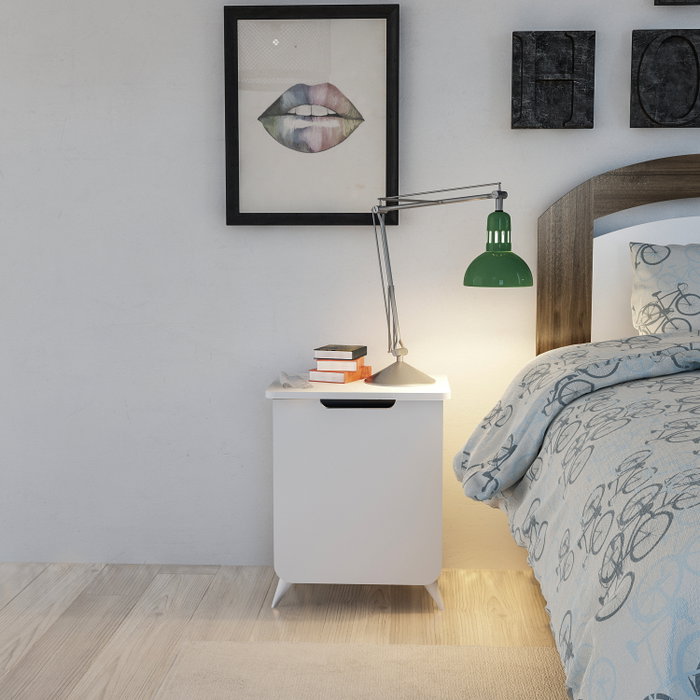 Hanah Home Mesilla de Noche Moderna y Novedosa, Diseño Elegante en Color Blanco, 49x60x39cm